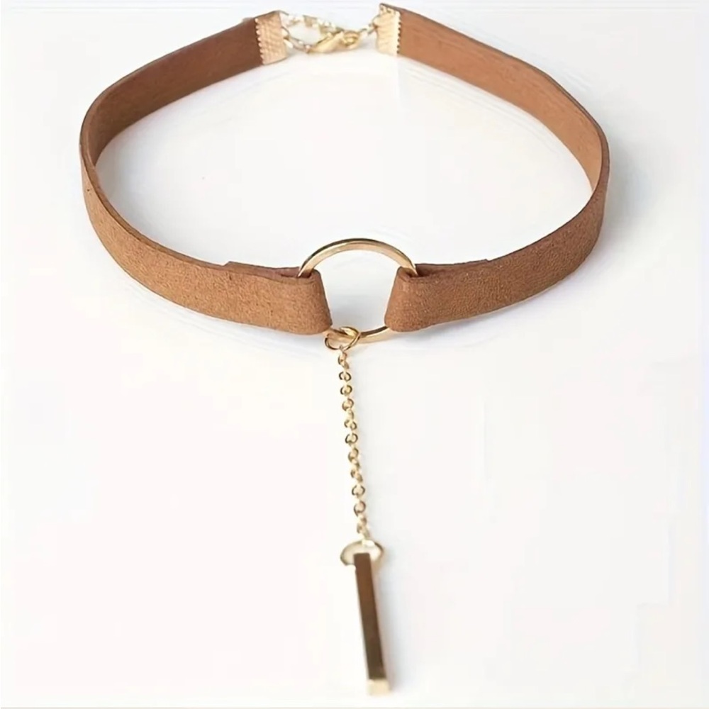 14k gold plated tan faux-suede pendant choker new with tags NWT bohemian blogger